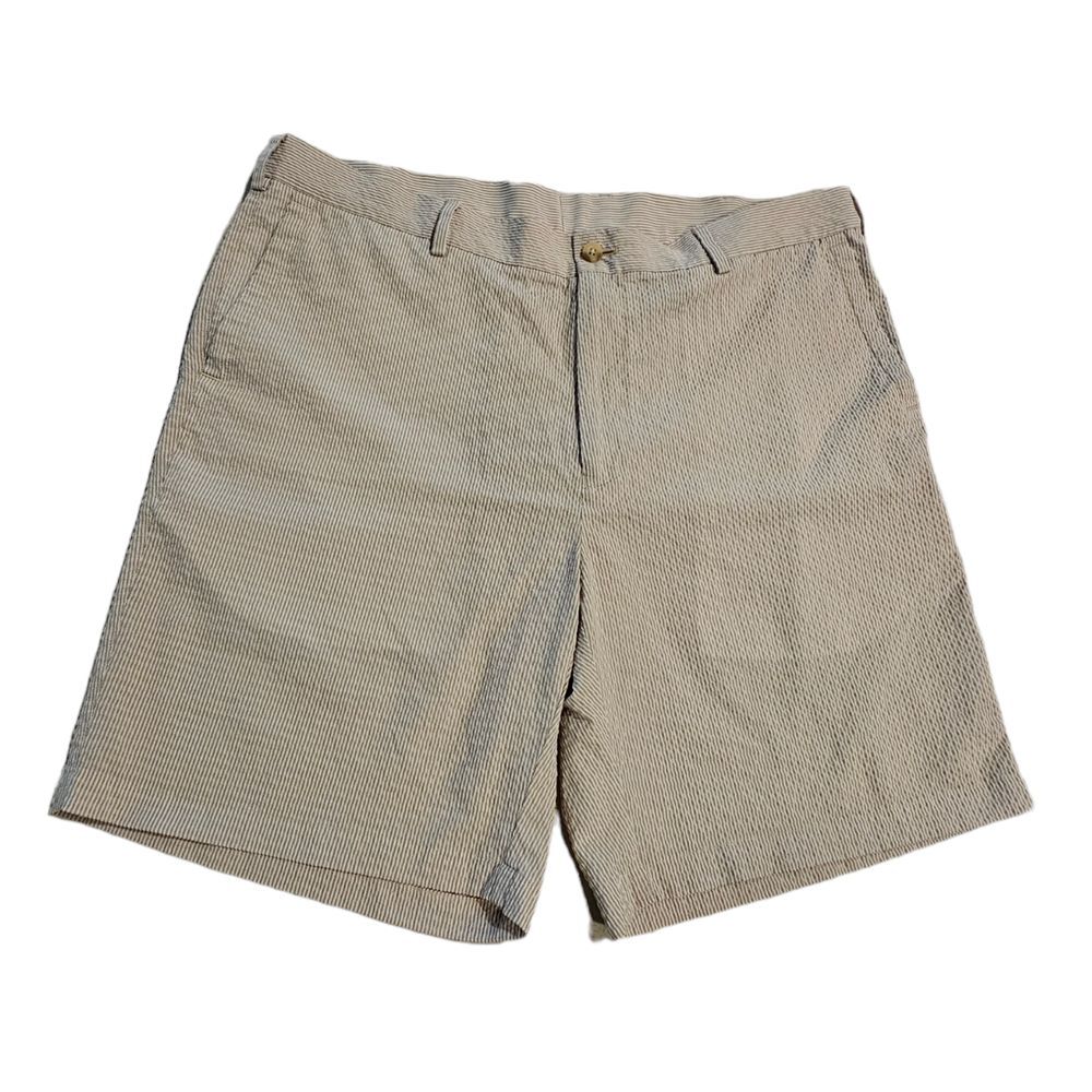 Peter Millar Mens 38 Apex‎ Seersucker Featherweight Shorts Tan Pin Striped Golf